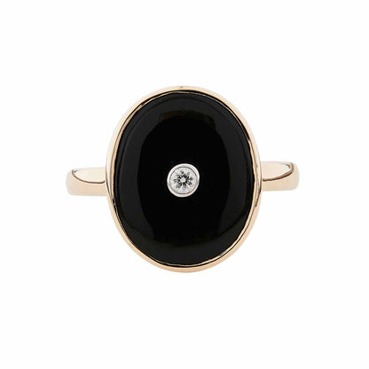 Grand Anna: Oval Art Deco Style Ring in 9ct Yellow Gold, Onyx and Diamond