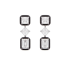 Load image into Gallery viewer, Lana: Art Deco Drop Earrings in Cubic Zirconia, Black Enamel and Sterling Silver