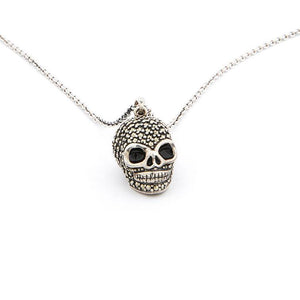Jett: Skull Pendant Necklace in Marcasite, Enamel and Sterling Silver